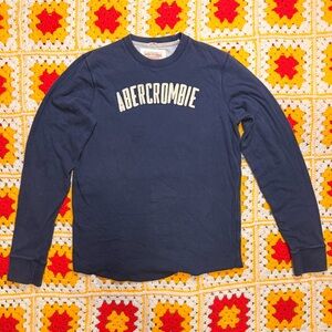 90s Abercrombie & Fitch Men's Vintage Faded Dark Blue Long Sleeve Tee
